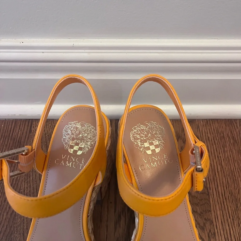 Vince Camuto Ranneli Leather Raffia Block Heel Espadrille Orange . Size 8.5 - Picture 4 of 16